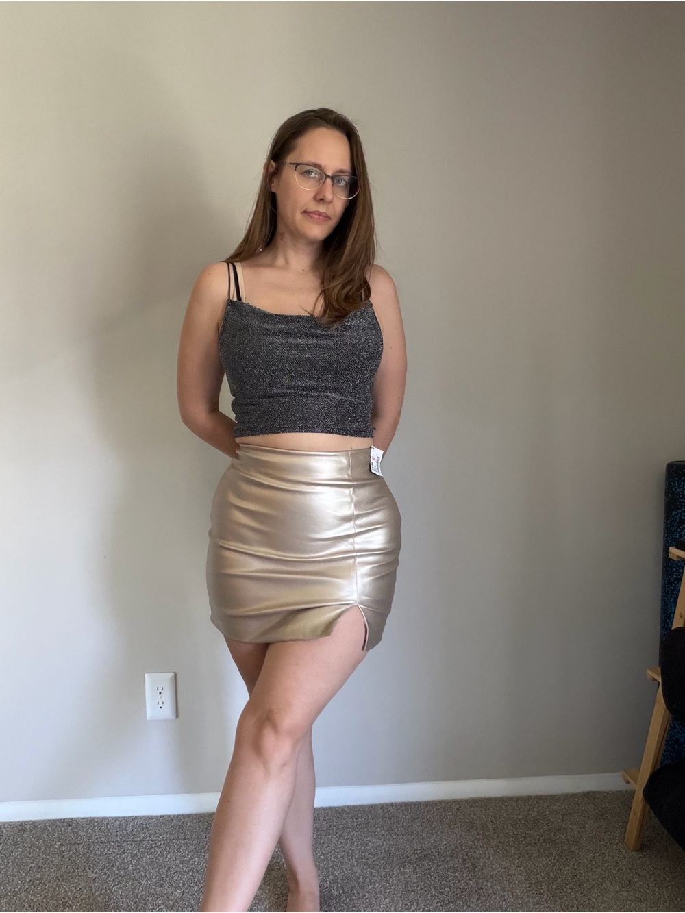 Akira Gold Metallic Shiny Micro Mini Skirt Size M EUC Festival Clubwear